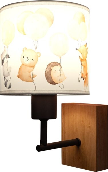 Brilagi - Lampada da parete BOBO WOOD 1xE27/25W/230V rovere/nero/bianco/motivo animali