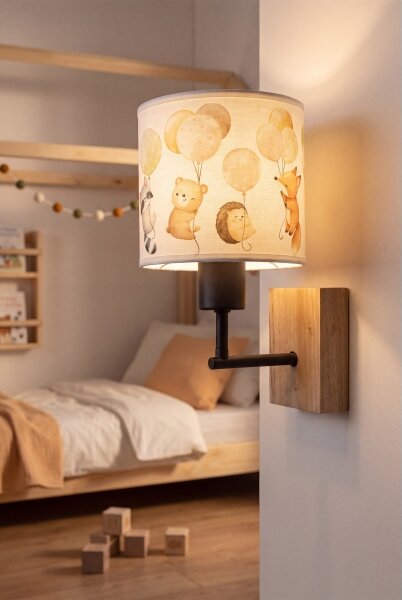 Brilagi - Lampada da parete BOBO WOOD 1xE27/25W/230V rovere/nero/bianco/motivo animali