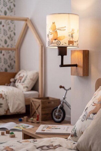 Brilagi - Lampada da parete BOBO WOOD 1xE27/25W/230V quercia/nero/bianco/animaletti