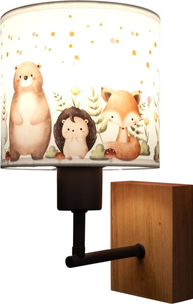 Brilagi - Lampada da parete BOBO WOOD 1xE27/25W/230V rovere/nero/bianco/animali