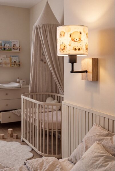 Brilagi - Lampada da parete BOBO WOOD 1xE27/25W/230V rovere/nero/bianco/orsetti