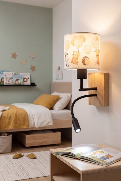 Brilagi - lampada LED Flex. BOBO WOOD 1xE27/25W/230V + LED/3W rovere/nera/bianca/animalier
