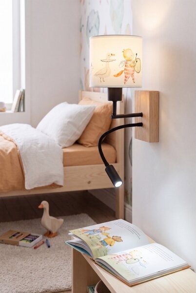 Brilagi - LED Flex. lampada BOBO WOOD 1xE27/25W/230V + LED/3W rovere/nero/bianco/motivo animale