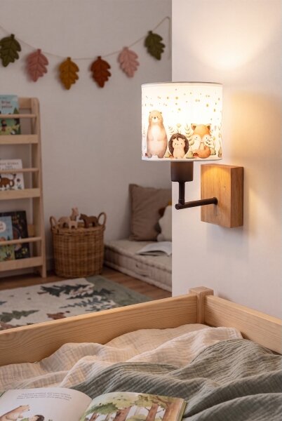 Brilagi - Lampada da parete BOBO WOOD 1xE27/25W/230V rovere/nero/bianco/animali