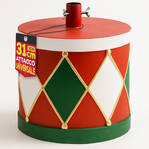 Base Albero di Natale Tamburo 32x31 cm Decoro Attacco Universale Rosso e Verde