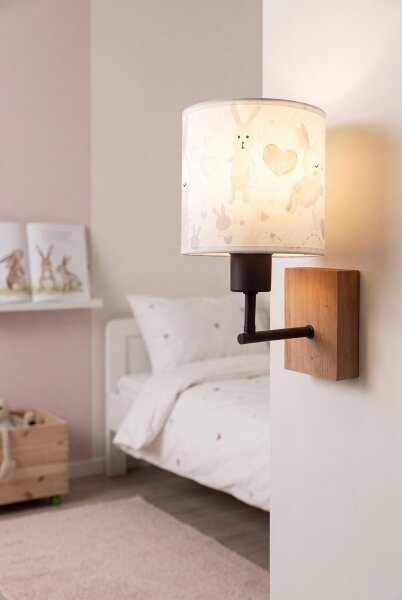 Brilagi - Lampada da parete BOBO WOOD 1xE27/25W/230V rovere/nero/bianco/coniglietti