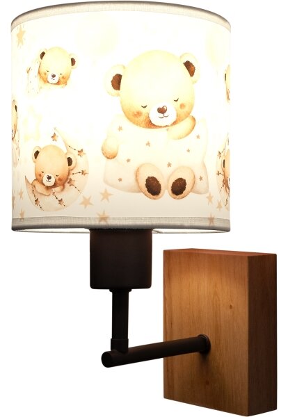 Brilagi - Lampada da parete BOBO WOOD 1xE27/25W/230V rovere/nero/bianco/orsetti