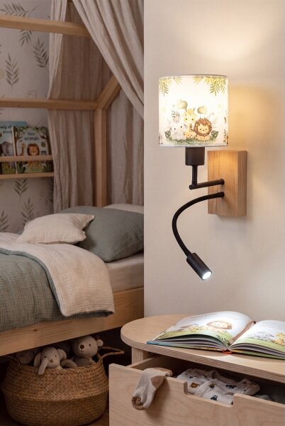 Brilagi-LED Flex. lampada BOBO WOOD 1xE27/25W/230V + LED/3W rovere/nero/bianco/verde/giungla