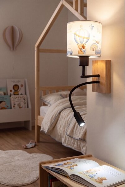 Brilagi-LED Flex. lampada BOBO WOOD 1xE27/25W/230V + LED/3W rovere/nero/bianco/blu/orsetto