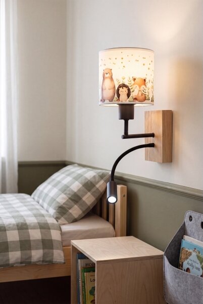 Brilagi - Lampada LED flessibile BOBO WOOD 1xE27/25W/230V + LED/3W rovere/nero/bianco/motivo animale