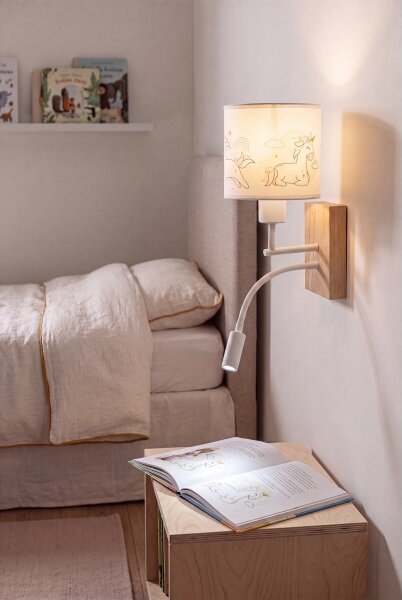 Brilagi - LED Flex. lampada BOBO WOOD 1xE27/25W/230V + LED/3W rovere/bianco/unicorni