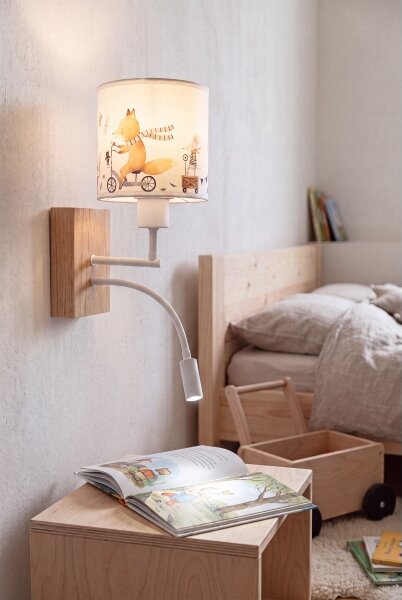 Brilagi - LED Flex. lampada BOBO WOOD 1xE27/25W/230V + LED/3W rovere/bianco/animaletti