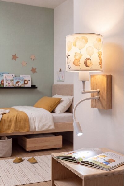 Brilagi - Lampada LED Flex. BOBO WOOD 1xE27/25W/230V + LED/3W rovere/bianco/animaletti