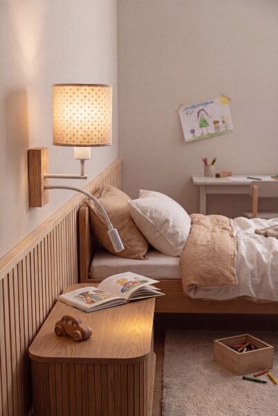 Brilagi - Lampada LED Flex BOBO WOOD 1xE27/25W/230V + LED/3W rovere/bianco/beige/a pois