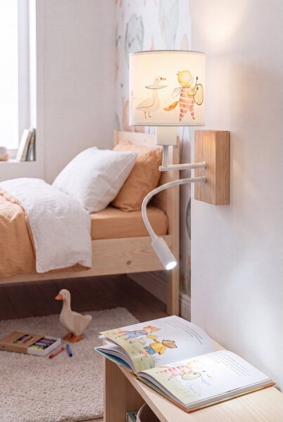 Brilagi - Lampada LED flessibile BOBO WOOD 1xE27/25W/230V + LED/3W rovere/bianco/animaletti