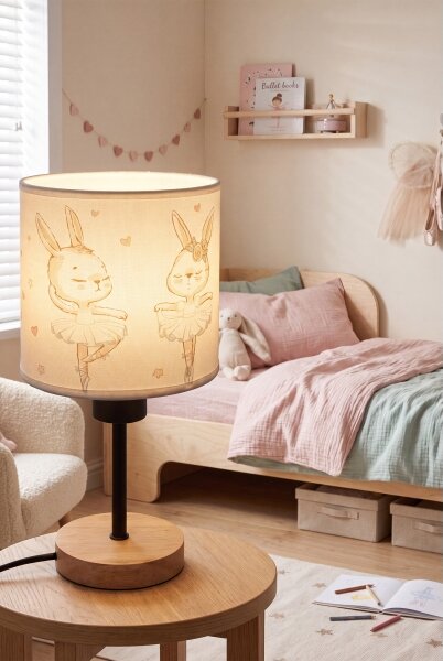 Brilagi - Lampada da tavolo BOBO WOOD 1xE27/25W/230V rovere/nero/bianco/coniglietti