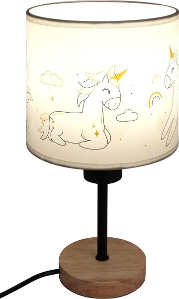 Brilagi - Lampada da tavolo BOBO WOOD 1xE27/25W/230V rovere/nero/bianco/unicorni