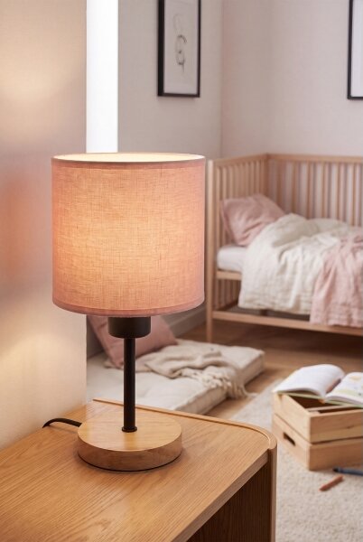 Brilagi - Lampada da tavolo BOBO WOOD 1xE27/25W/230V rovere/nero/rosa