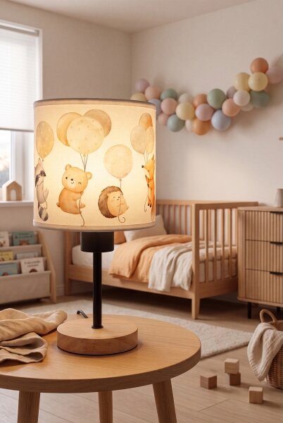 Brilagi - Lampada da tavolo BOBO WOOD 1xE27/25W/230V rovere/nero/bianco/animaletti