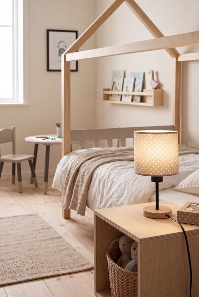 Brilagi - Lampada da tavolo BOBO WOOD 1xE27/25W/230V rovere/nero/beige/pois