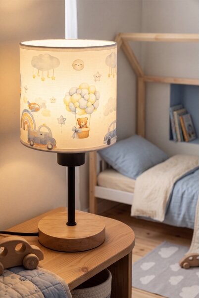 Brilagi - Lampada da tavolo BOBO WOOD 1xE27/25W/230V rovere/nera/bianca/blu/orsetti