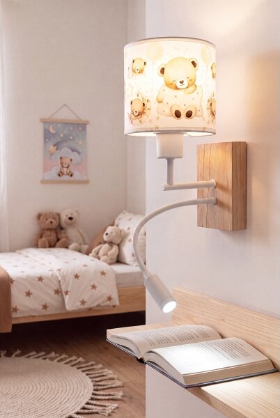 Brilagi - Lampada LED flessibile BOBO WOOD 1xE27/25W/230V + LED/3W rovere/bianco/orsetti