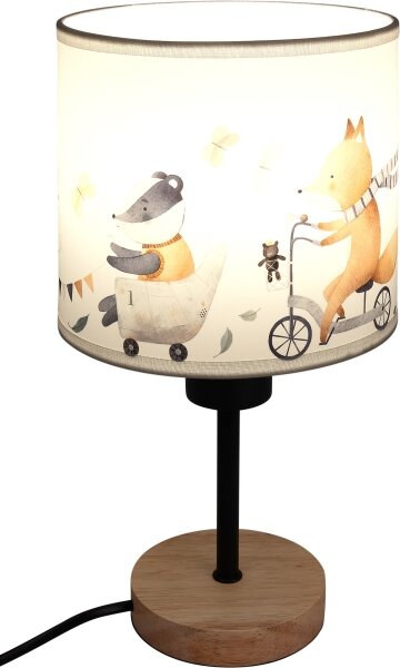 Brilagi - Lampada da tavolo BOBO WOOD 1xE27/25W/230V rovere/nero/bianco/con animaletti
