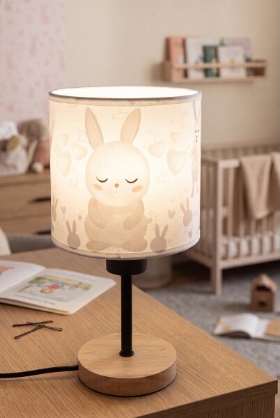 Brilagi - Lampada da tavolo BOBO WOOD 1xE27/25W/230V rovere/nero/bianco/coniglietti