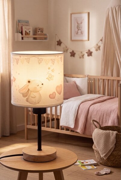 Brilagi - Lampada da tavolo BOBO WOOD 1xE27/25W/230V rovere/nero/crema/coniglietti