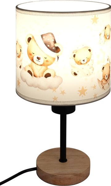 Brilagi - Lampada da tavolo BOBO WOOD 1xE27/25W/230V rovere/nero/bianco/orsetti