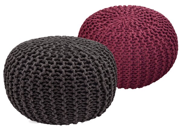 Set di 2 pouf a maglia pouf sedile pouf sedile pouf cuscino da terra Ø 55cm grigio/blu