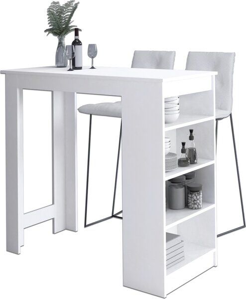 Bureau bar elegante bianco con 4 ripiani per case moderne e sgabelli da bar