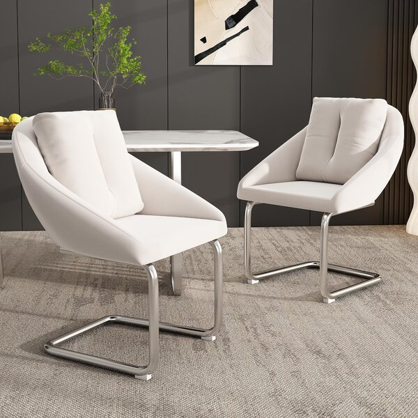 Sedie da pranzo in velluto Sweiko, set di 2, con cuscino, sedute per soggiorno e camera da letto, gambe curve, beige