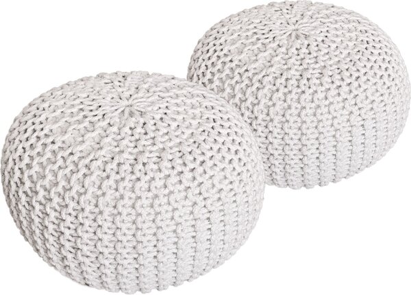 Set di 2 pouf a maglia pouf sedile pouf sedile pouf cuscino da terra Ø 55cm bianco/bianco