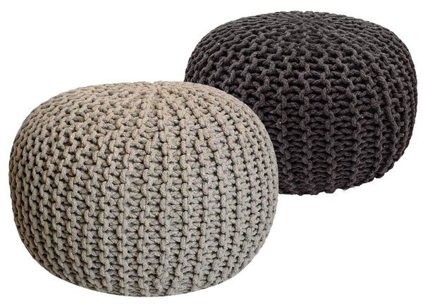 Set di 2 pouf a maglia pouf sedile pouf sedile pouf cuscino da terra Ø 55cm beige/grigio
