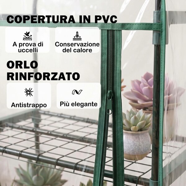Outsunny Mini Serra in tubi per Orto a 5 Ripiani con Copertura in PVC, per Giardino e Terrazza, 69x49x193cm, Trasparente | Aosom Italy