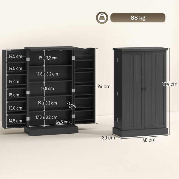 HOMCOM Armadio da Cucina con 5 Ripiani Centrali e 2 Ripiani Laterali a 6 Livelli, in MDF, 60x30x104 cm, Nero | Aosom Italy