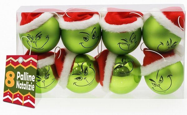 Set 8 Palline di Natale Pupazzo Verde da 7 cm Decorazione Palle Natalizie