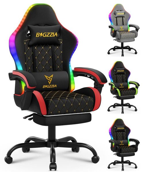 Sedia da gaming, sedia da ufficio; poltrona da gaming ergonomica con striscia luminosa a LED, sedia da corsa, sedia da ufficio con cuscino a molle e poggiapiedi, rossa