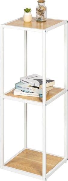 : scaffale a colonna eluno in metallo bianco opaco con 3 ripiani in legno, piedini regolabili in altezza, ideale come libreria, scaffale per il bagno o scaffale per la dispensa, versatile e con ampio spazio per libri, piante e oggetti decorativi