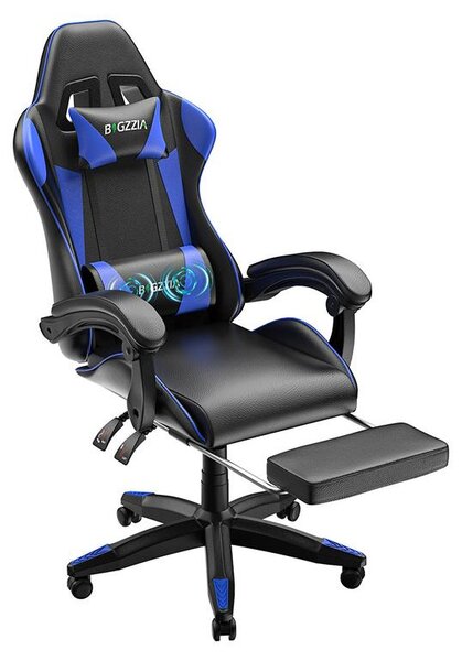 Sedia da gaming, sedia da scrivania, sedia da ufficio ergonomica con funzione massaggio e poggiapiedi, sedie da ufficio, sedia da PC per lavoro e relax, blu