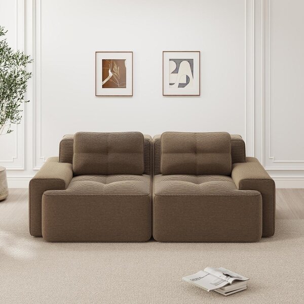 Divano modulare marrone, divano "Boneless Cloud" con seduta profonda di 74 cm, divano letto rivestito in tessuto, divano a due posti, dimensioni: 204x104x69 cm