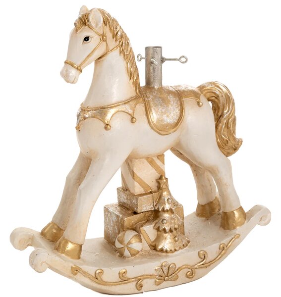 Base Albero di Natale Cavallo a Dondolo Oro e Bianco Decorazione Natalizia