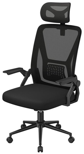 Sedia da ufficio ergonomica, regolabile in altezza, rivestimento in rete traspirante, girevole a 360° con funzione oscillante, nera