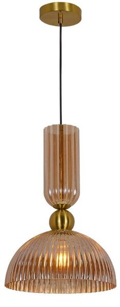 Lampada a sospensione scanalata PIEGA color ambra e oro, 1xE27x40W, vetro, dimensioni: 150x30x30 cm, IP20, Light Prestige