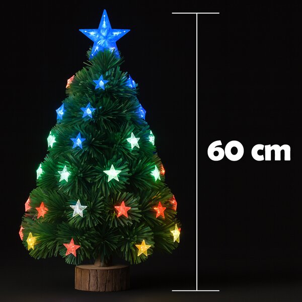 Albero di Natale 60 cm Stelle LED Multicolore Base Tronco Alberello Natalizio