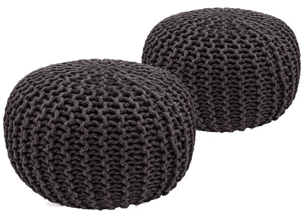 Set di 2 pouf a maglia pouf sedile pouf sedile pouf cuscino da terra Ø 55cm grigio/grigio