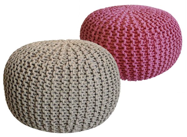 Set di 2 pouf a maglia pouf sedile pouf sedile pouf cuscino da terra Ø 55cm beige/rosa