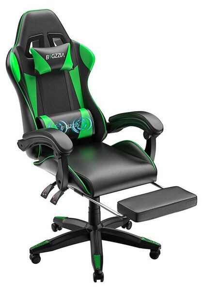 Sedia da gaming, sedia da scrivania, sedia da ufficio ergonomica con funzione massaggio e poggiapiedi, sedie da ufficio, sedia da PC per lavoro e relax, verde