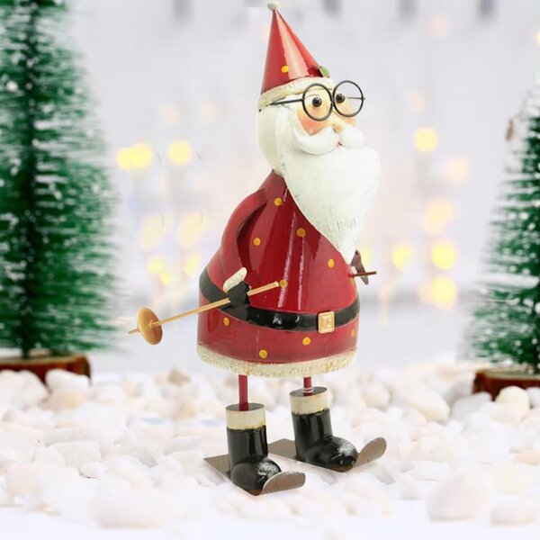 Statuina Babbo Natale Figura in Metallo Decorazione Addobbo Natalizio 42 cm